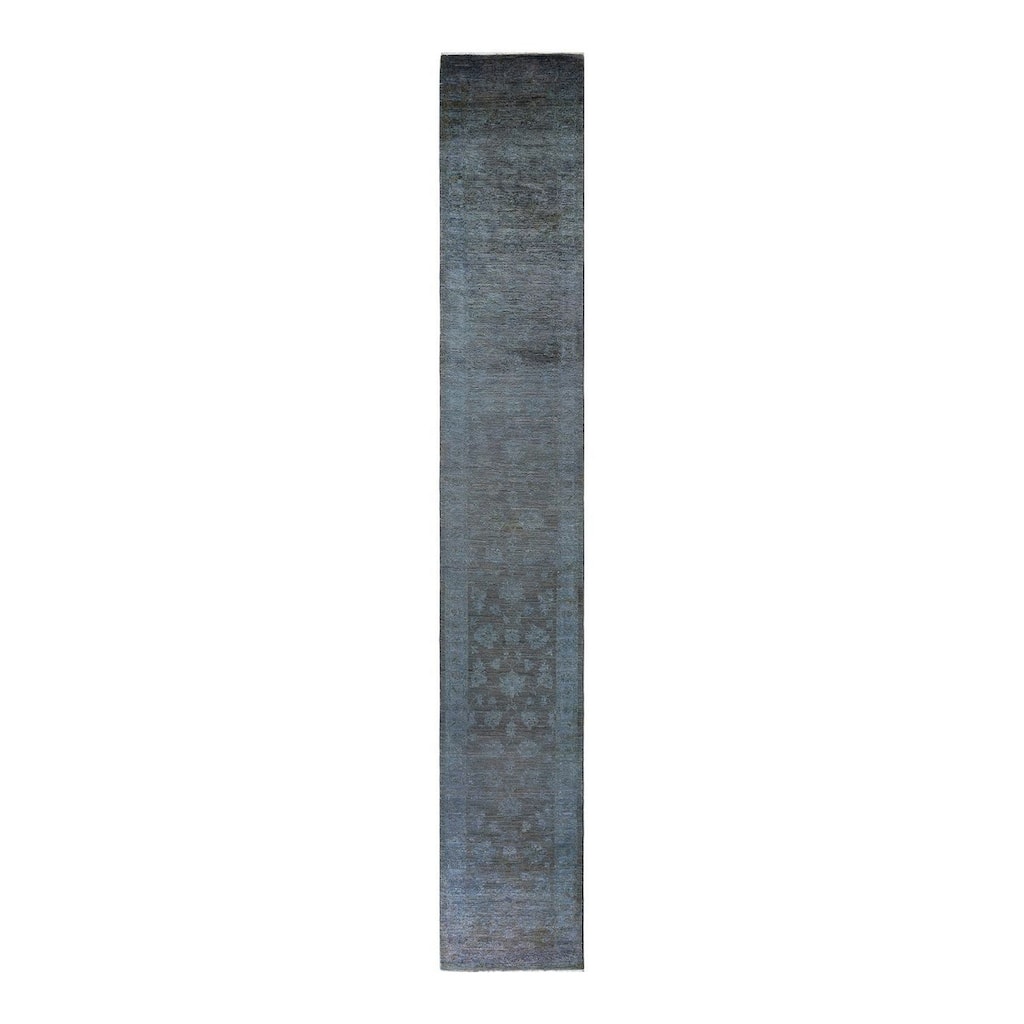 Overton Hand Knotted Wool Vintage Inspired Modern Contemporary Overdyed Gray Area Rug - 2' 4" x 16' 2"