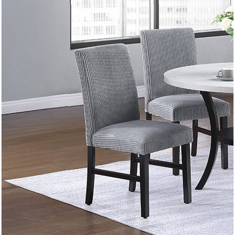 Modern Elegant 5pc Dining Set Fog Corduroy Chairs White Top Table w Lower Shelf Kitchen Dining Room