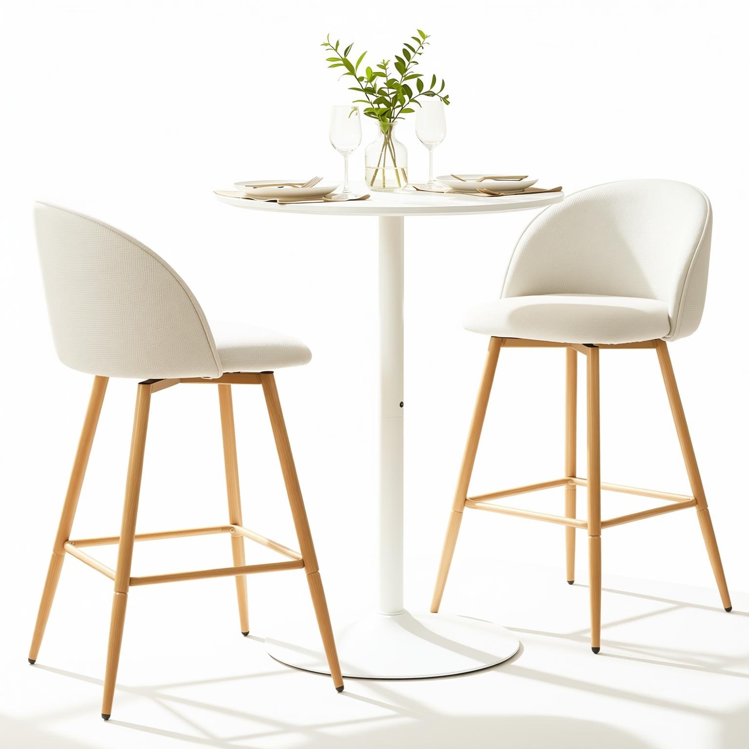 Homy Casa 3 Piece Round White Bar Table Set with 2 Counter Height Bar Stools for Kitchen Island and Small Spaces