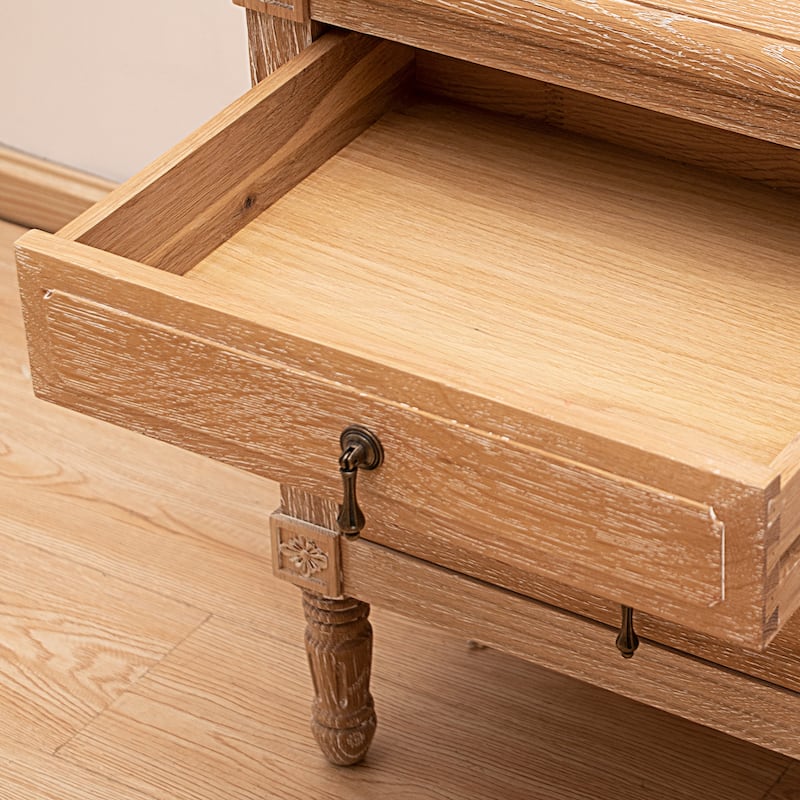 VredHom Oak Nightstand with 3 Drawers Bedside Table