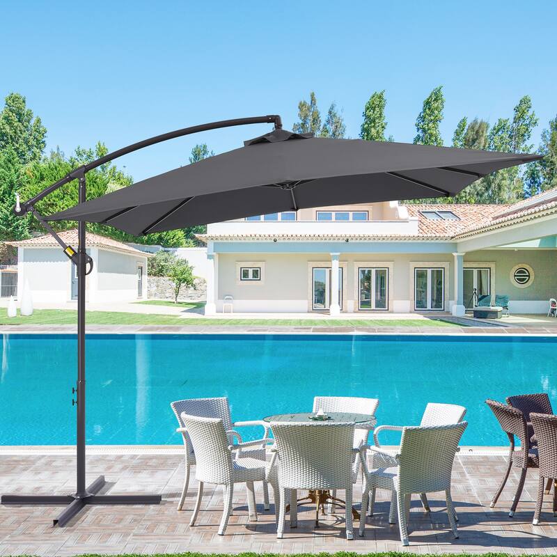 LIVOOSUN 8.2x8.2ft Offset Patio Umbrella Hanging Umbrella w/Steel Ribs - DarkGray