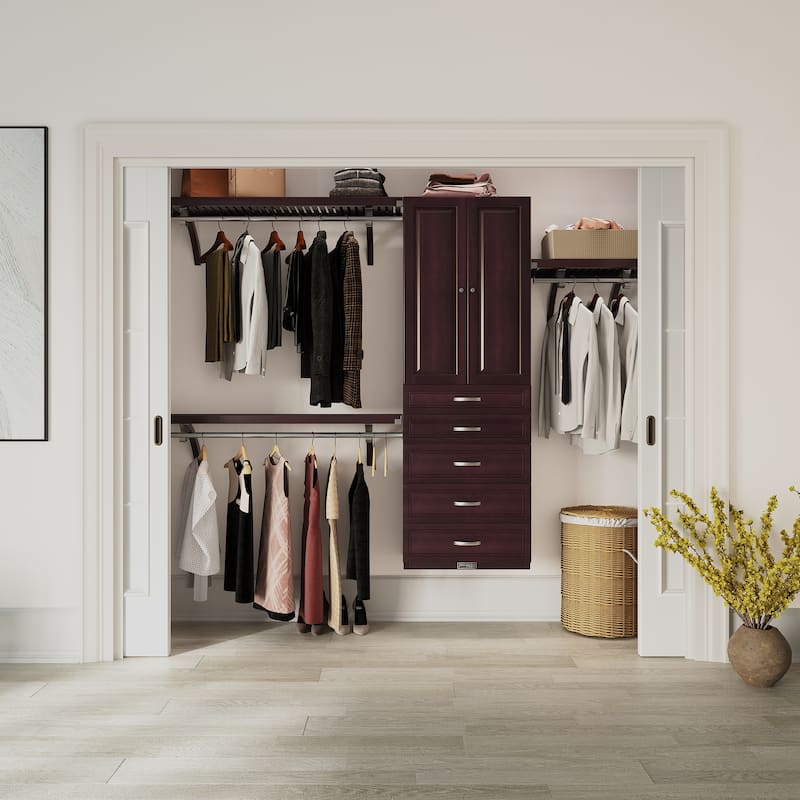 John Louis Home Solid Wood Reach-In Closet System with 5-Drawers and Raised Panel Doors Espresso