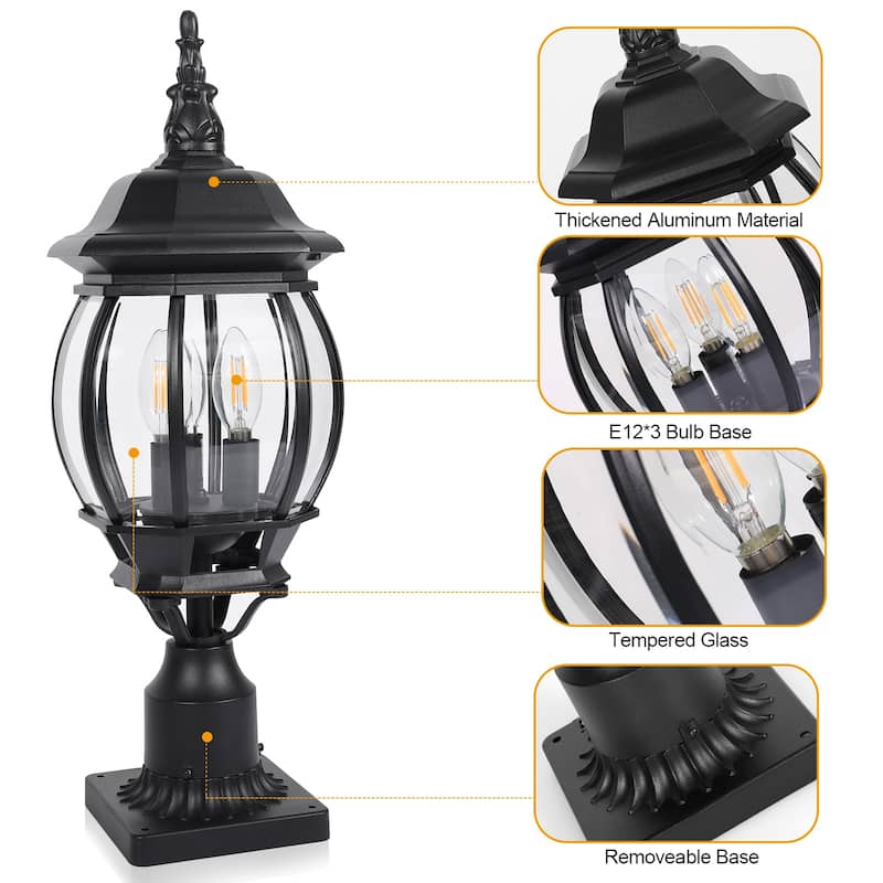 Antique Outdoor Post Light Fixture with Clear Seeded Glass (2 Pack)