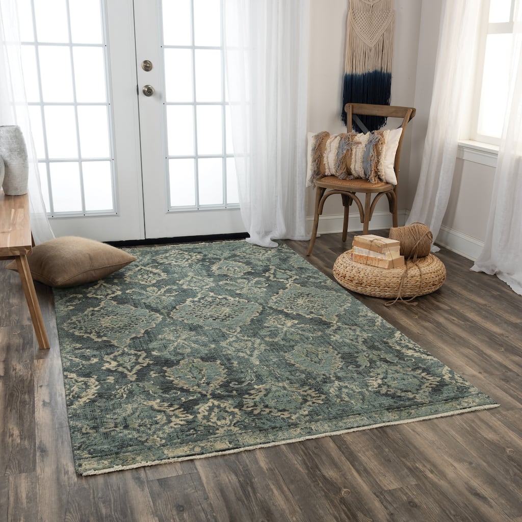 Alora Decor Intrepid Blue, Grey, and Ivory Abstract Wool Rug