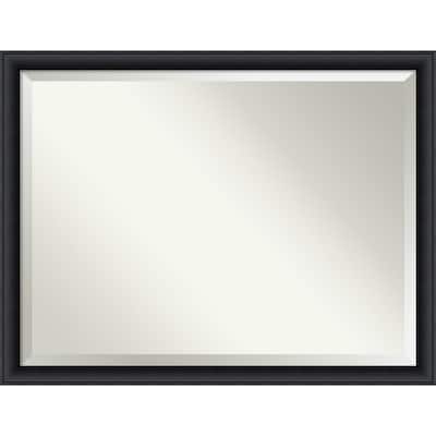 Beveled Wood Bathroom Wall Mirror - Nero Black Frame - Outer Size: 43 x 33 in