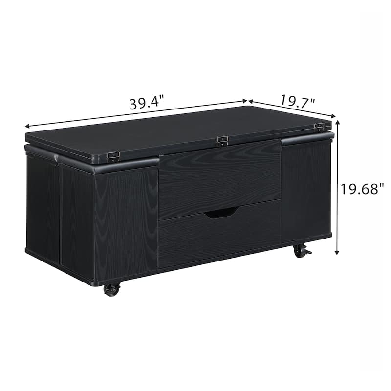 Lift-Top Coffee Table with Hidden Storage & 4 Stools - Multi-Functional Modern Center Table with Casters