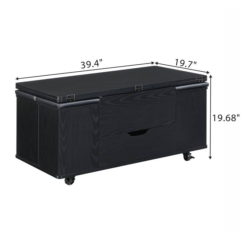 Multi-Functional Lift-Top Coffee Table with Hidden Storage and Stools,Table with 4 Stools and Casters