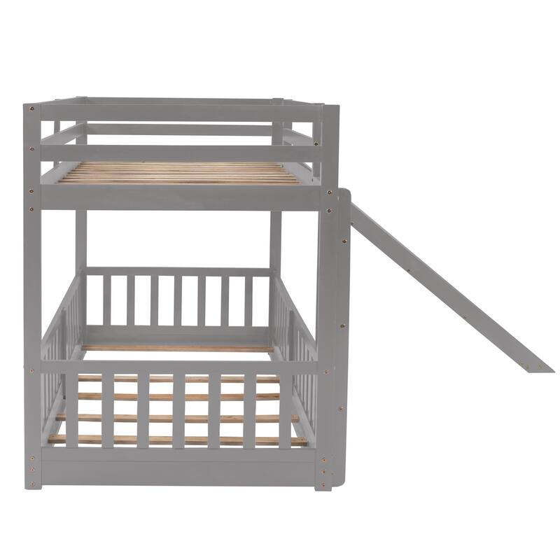 Twin Over Twin Bunk Bed with Slide and Convertible Ladder, Space-Saving Design