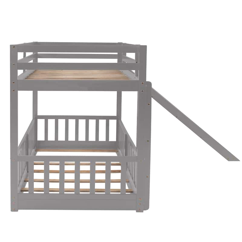 Twin Over Twin Bunk Bed with Slide and Ladder, Gray