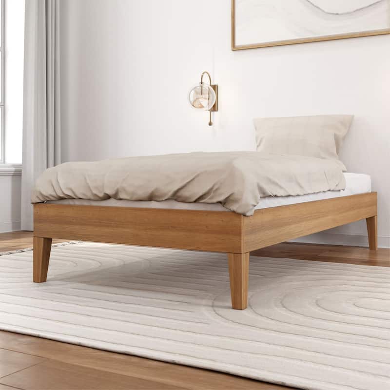 Plank and Beam Twin-Size Platform Bed - Pecan