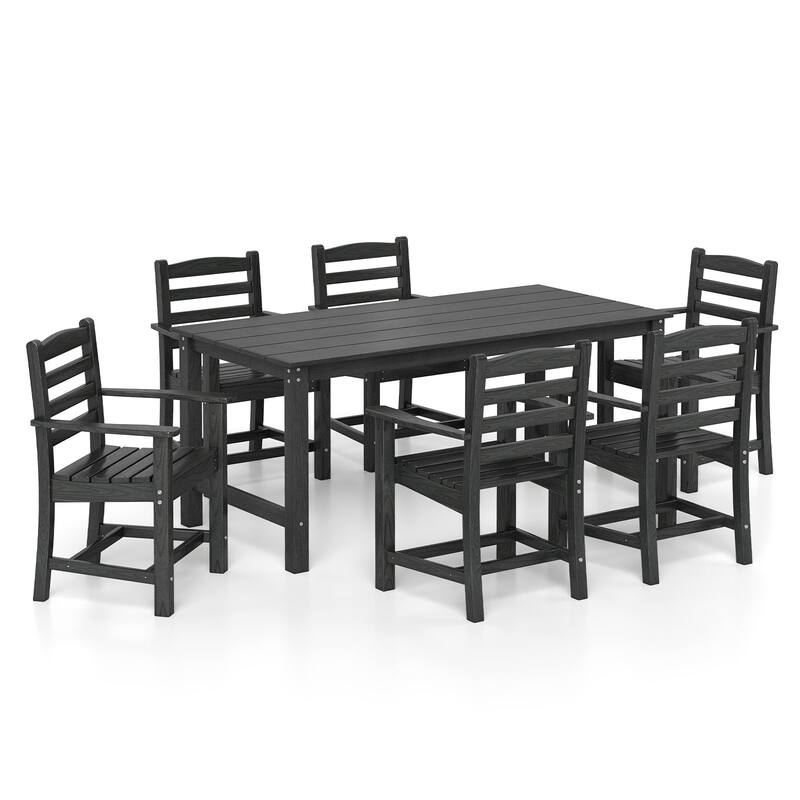 Gymax 7 PCS Outdoor Dining Table Set for 6 People Rectangle Table & 6