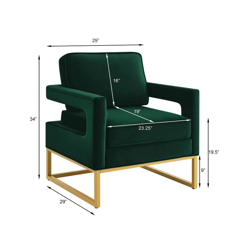 Emerald Luxurious Square Armrests Desk Chair Upholstered Armchair, Velvet Office Chair Dressing Chair with Metal Frame