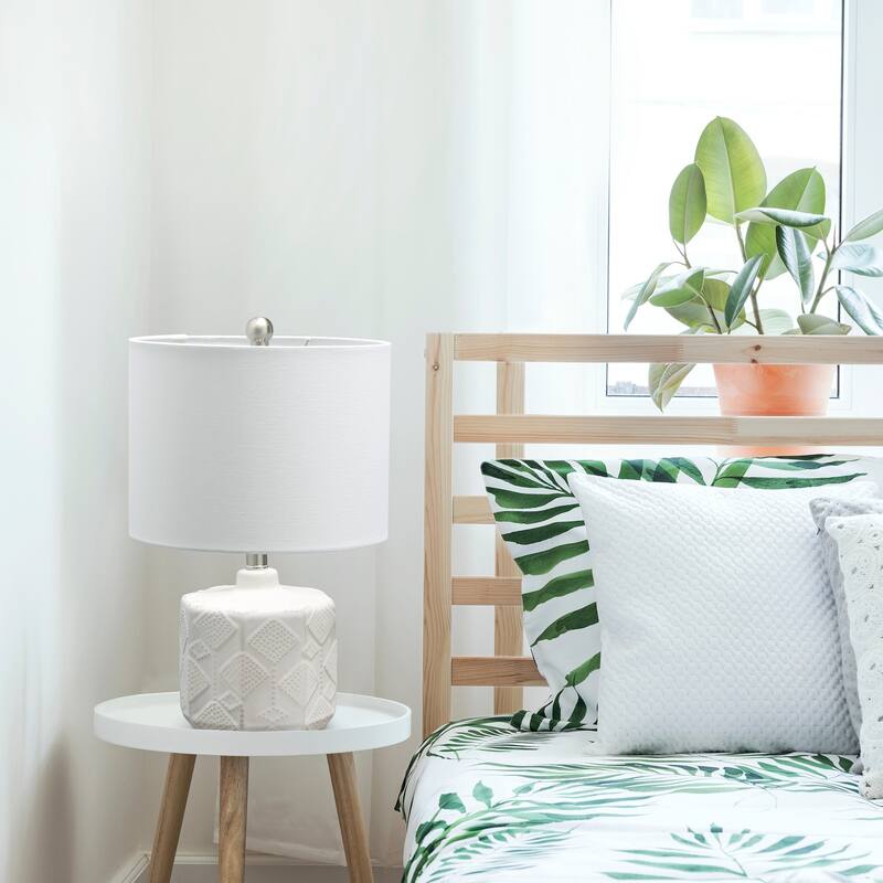 19 in. Off White Finish Table Lamp with White Shade, Desk Lamp for Writing and Computer Desks