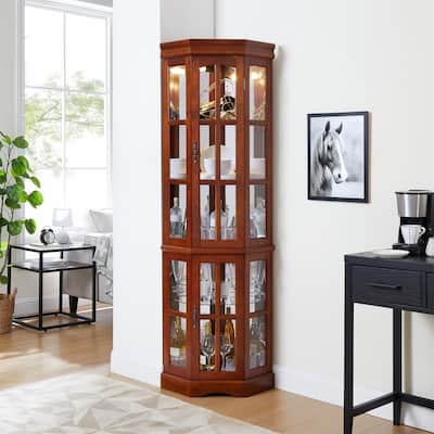 Corner Curio Display Cabinet with 5 Shelves (E26 Bulb Not Included)