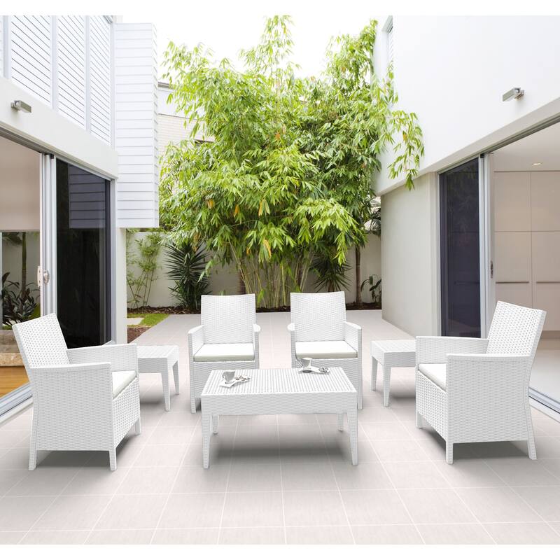 7-Piece White Patio Casual Seating Set with Sunbrella White Cushion 36"
