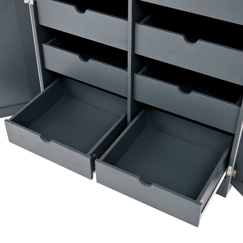 70.9 inch Freestanding Kitchen Cabinet, Tall Storage Cabinet with 4 Doors, 2 Door Shelves, 8 Pull-out Trays and Adjustable Shelf