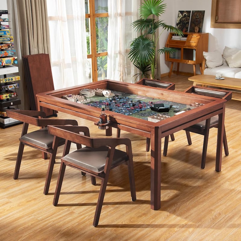 Solid Wood Board Game Table with Removable Table Top for 4-6 Players - 63"x38" - Brown
