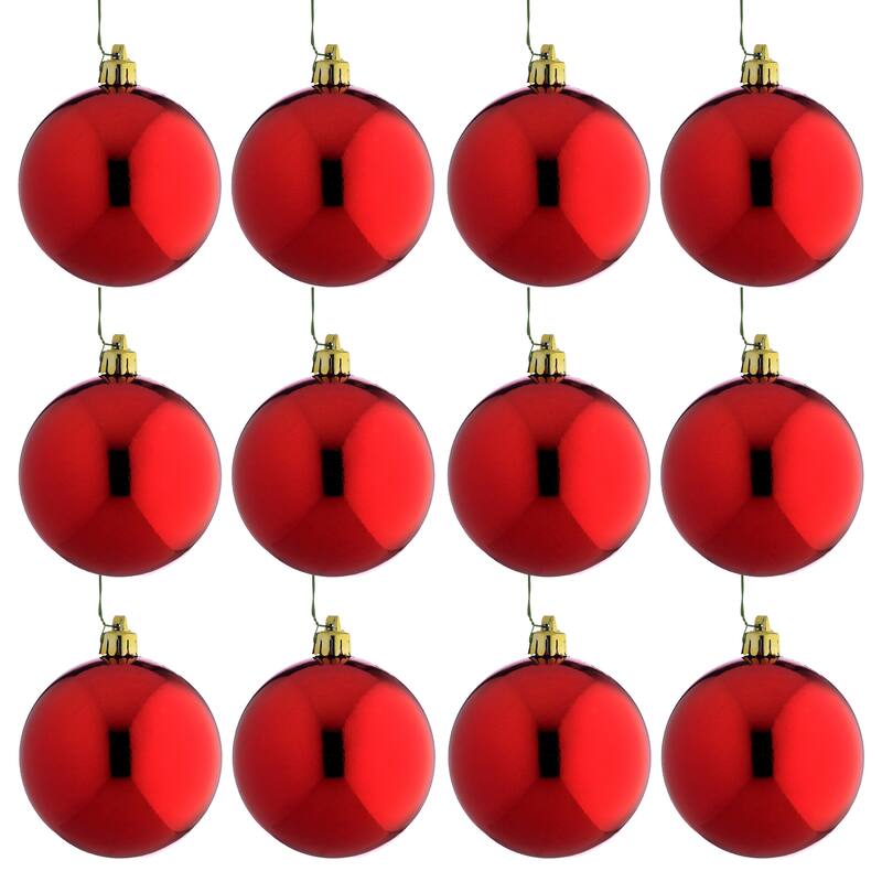 80mm Wired Shatterproof Plastic Shiny Ball Ornament Set of 12
