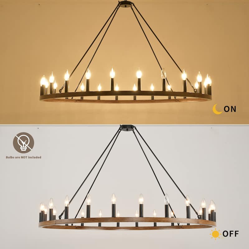 24-Light Farmhouse Wagon Wheel Chandelier - 53''