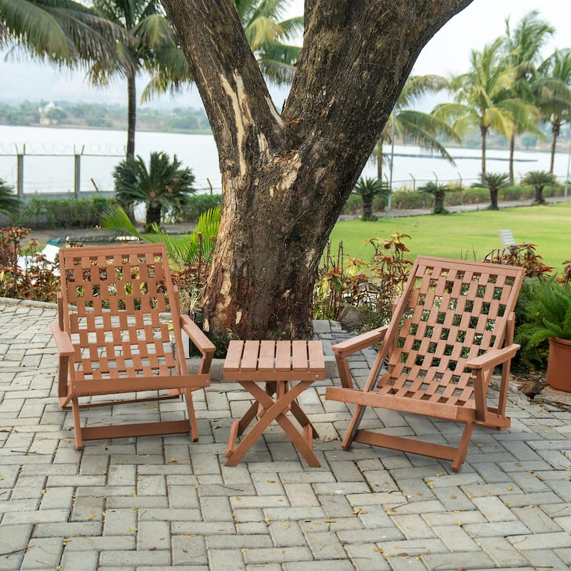 Aspen Fully Assembled All-Weather Outdoor Folding Lounge Chair and Table Set - 3-piece - Teak