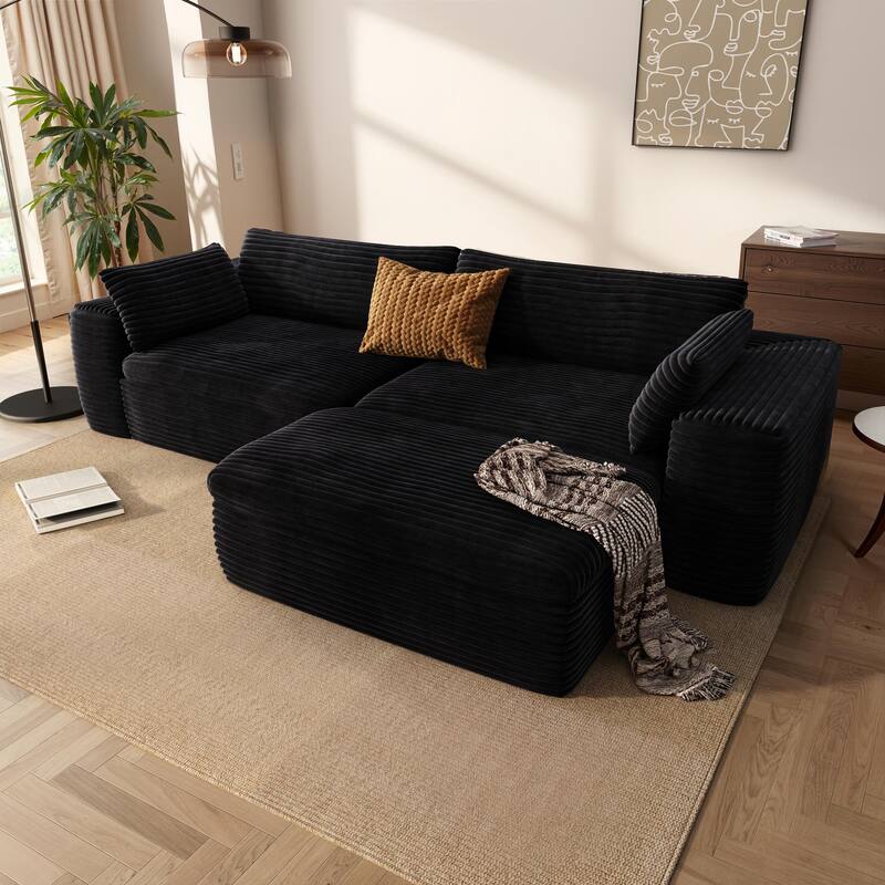 Cloud Corduroy Sectional Sofa - L-Shaped Modular Couch with Chaise, Deep Seats & No Assembly Required