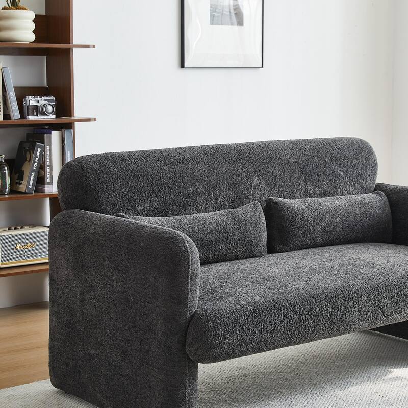 Stylish Velvet 2 Seat Sofa Accent Sofa with Lumbar Pillow, Loveseat Sofa Couch with Wood Frame for Living Room