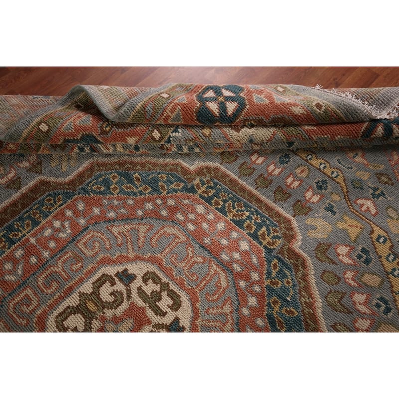 Gray Geometric Khotan Oriental Area Rug Hand-Knotted Wool Carpet - 8'9" x 12'3"