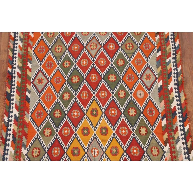 Kilim Persian Vintage Runner Rug Flatweave Wool Carpet - 4'1"x 12'4"