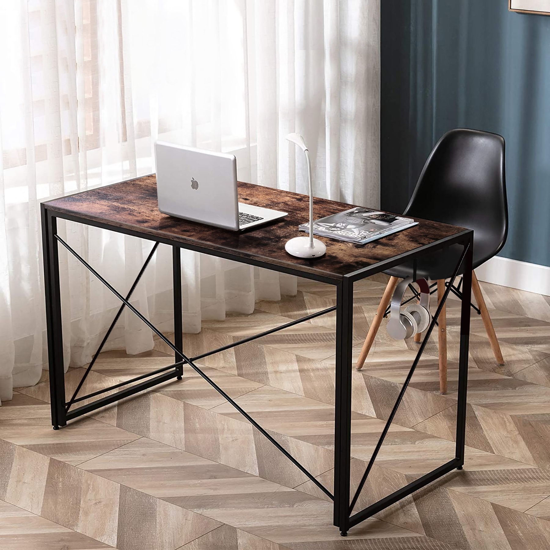 Nova Furniture Home Office Folding Computer Desk Study Workstation Desk Laptop Table Gaming Table Waterproof Brown Desktop