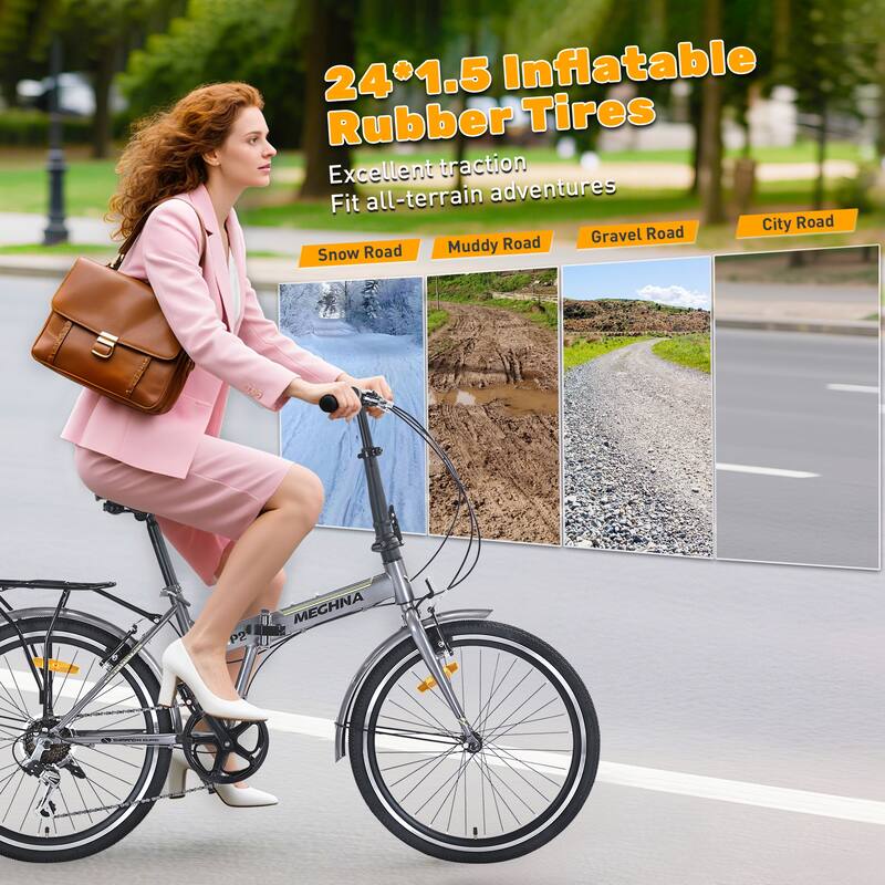 Folding City Bike - Steel Frame, Multiple Speeds - 24