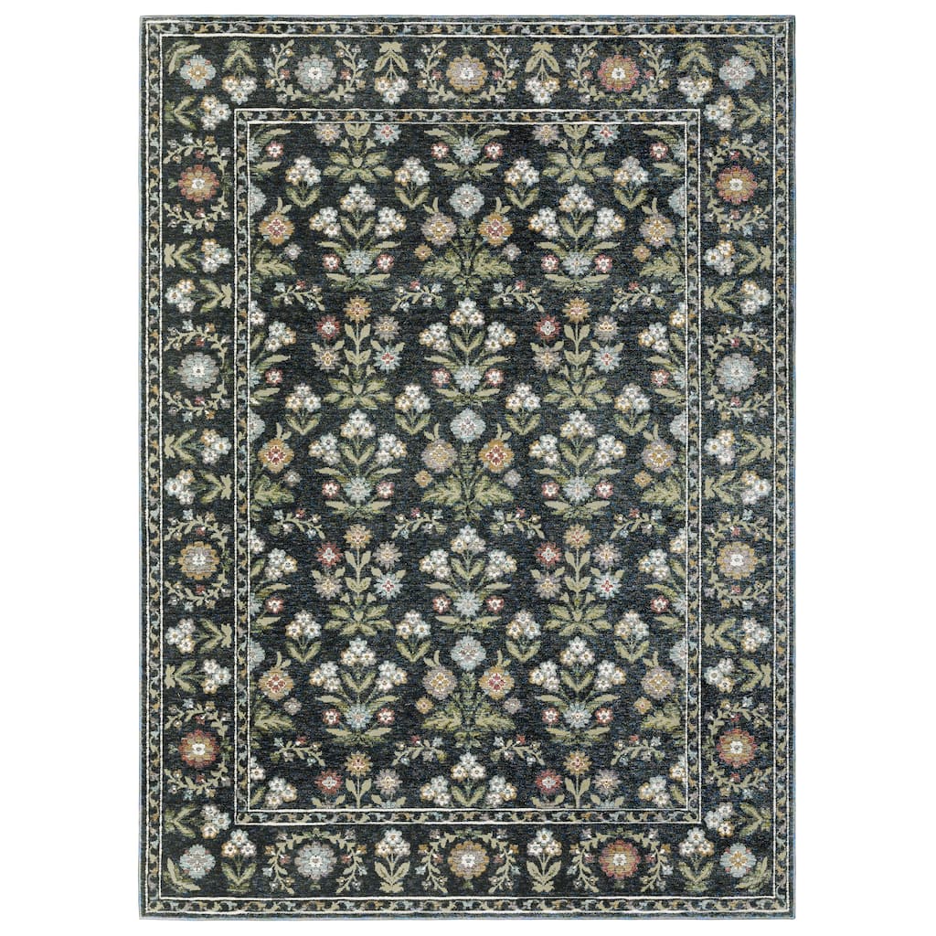 Style Haven Adalynn Bordered Floral Traditional Blue/Multi Area Rug