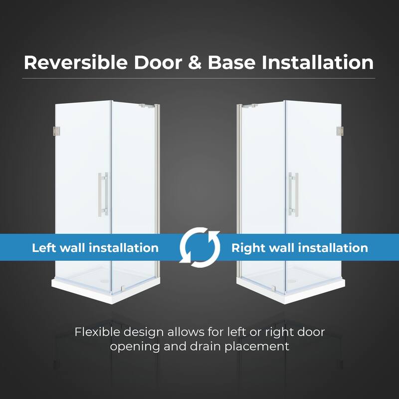 OVE Breeze Pivot Corner Frameless Pivot Shower Door Kit with Base Pan
