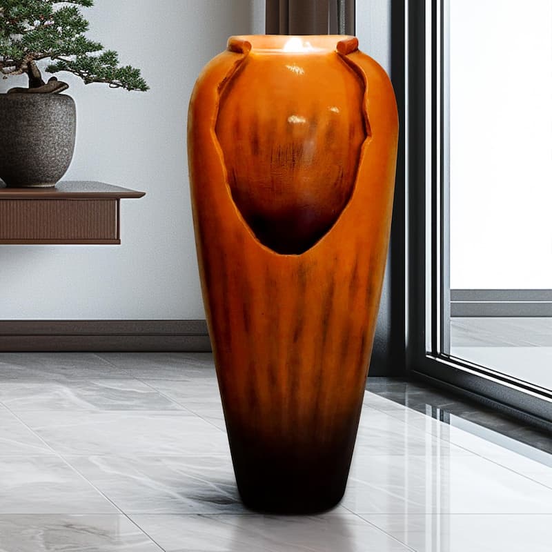 30.7" High Concrete Jar Water Fountain Outdoor, Garden Vase Water Feature - 30.7"H