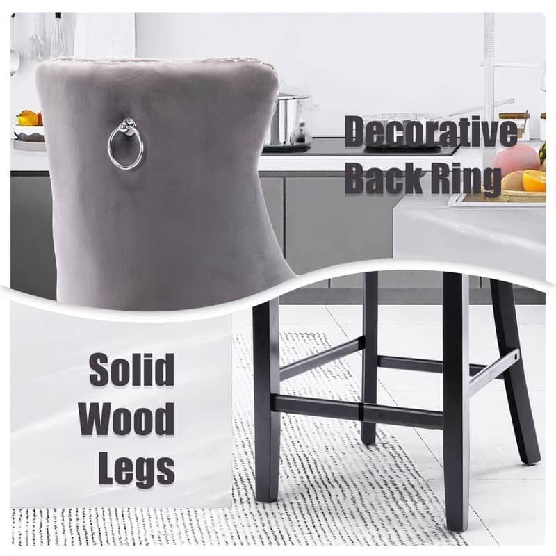 Wing Back Velvet Tufted Nailhead Barstools(Set of 6)