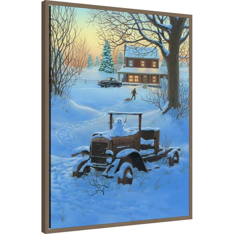 The Little Snowman by Richard Courtney (23 x 30 in.), Framed Canvas Wall Art Print - Sylvie Dark Gold