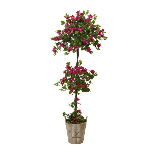 Nearly Natural Home Decor Bougainvillea Tree with European Barrel Planter