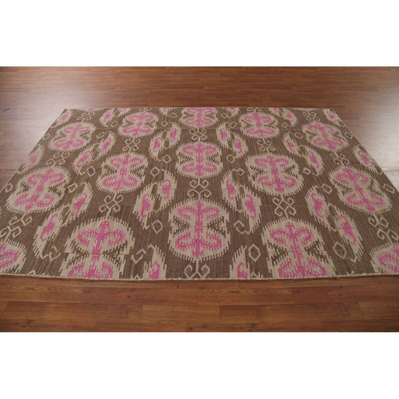 Geometric Kilim Oriental Area Rug Hand-Woven Wool Carpet - 6'0"x 8'10"