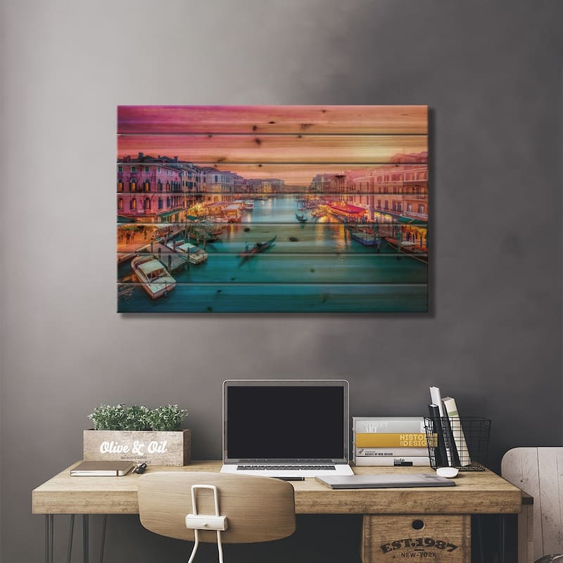 Grand Canal At Sunset, Venice, Italy Print On Wood by Jan Becke - Multi-Color