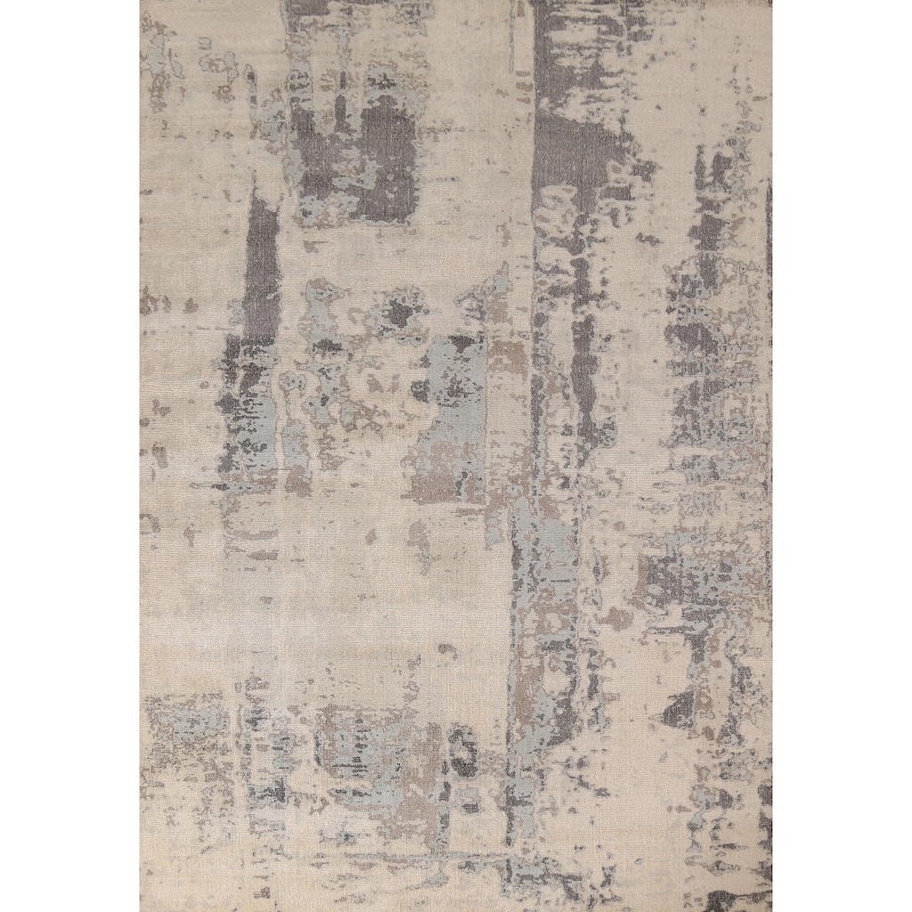 Contemporary Abstract Oriental Area Rug Handmade Beige Wool Carpet - 5'4"x 7'5"