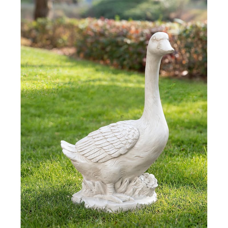 Glitzhome 20"H MGO Faux Bronze / White Goose Garden Statue
