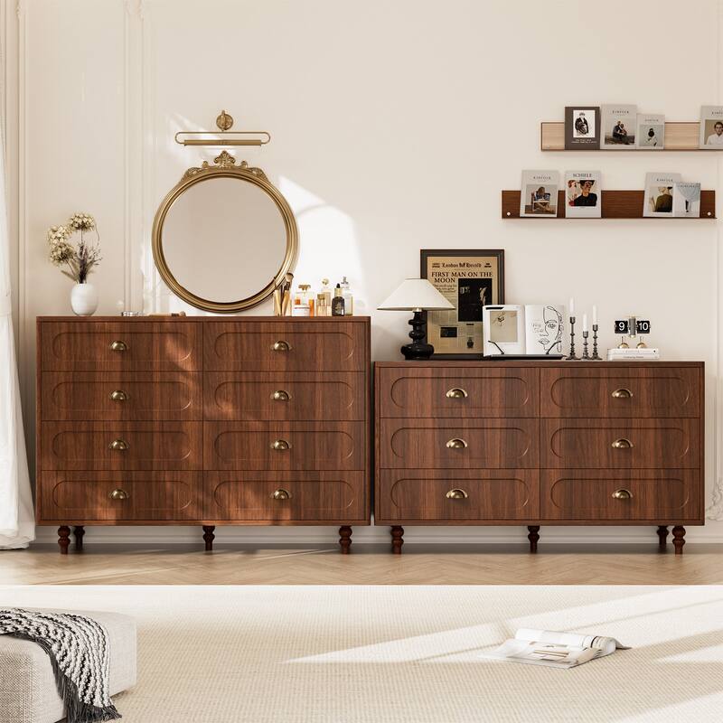 Gymojoy Fluted Dresser for Bedroom, Mid Century Modern Drawer Wood Chest Organizer, Small Storage Dresser for Living Room