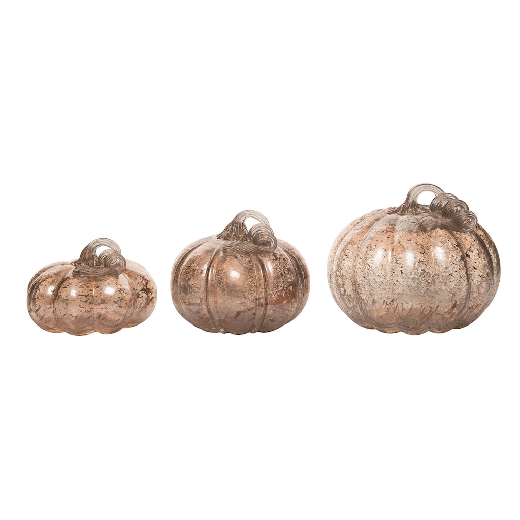 Transpac Glass 8.5 in. Brown Harvest Speckle Pumpkins Set of 3