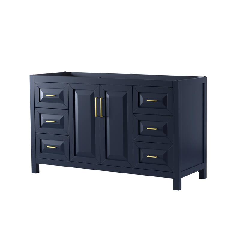 Wyndham Collection Daria 59" Single Free Standing Vanity Cabinet Only - Dark Blue / Brushed Gold Hardware
