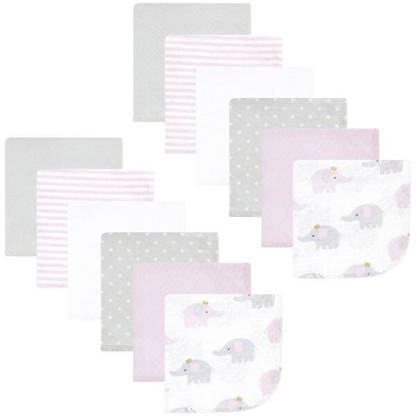 slide 1 of 1, Hudson Baby Infant Girl Flannel Cotton Washcloths, Lilac Elephants 12 Pack, One Size - Lilac Elephants 12 Pack - One Size One Size - Lilac Elephants 12 Pack
