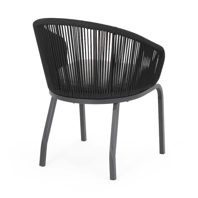 Candy Outdoor Dining Chair Set of 2, Gray Fabric, Black Metal, Woven Rope