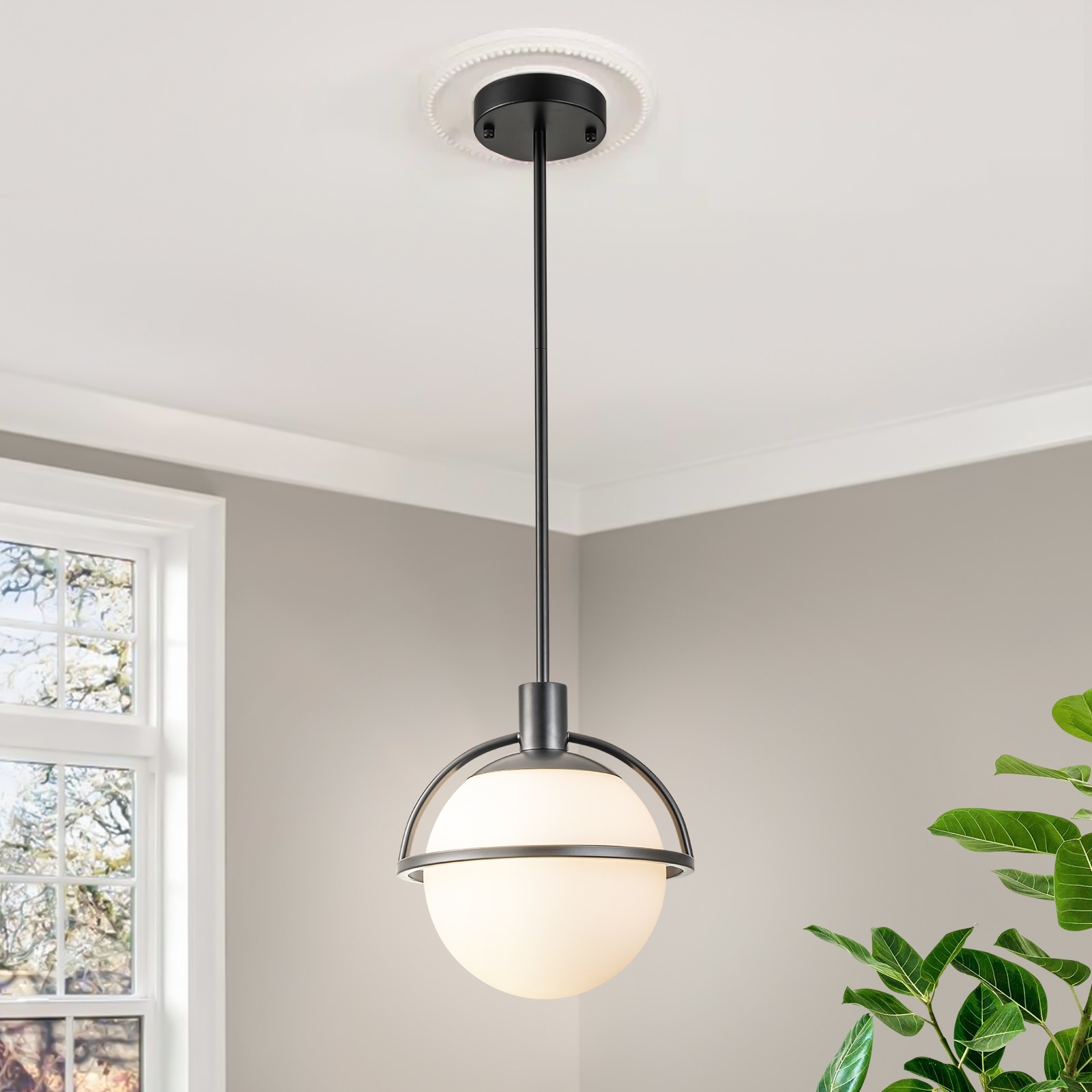 Starsky 1 Light 9in. Modern Globe Chandelier Single Frosted Glass Pendant Light