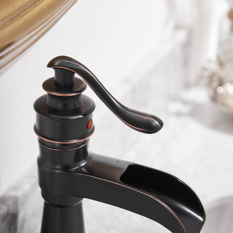 Waterfall Single Hole Single-HandleBathroom Faucet With Pop-up Drain Assembly