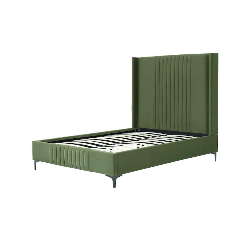 Manhattan Comfort Promenade Mid-Century Modern Velvet Upholstered Bed