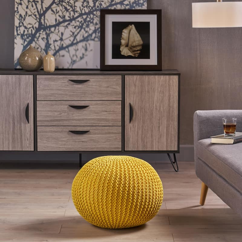 Abena Knitted Cotton Pouf by Christopher Knight Home - Yellow