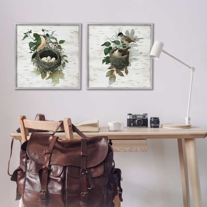 Stupell Rustic Vintage Bird Nests Framed Giclee Art Design By Susan Arnot (Set of 2)